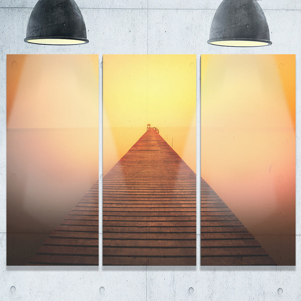 "Old Wooden Bridge into Infinity Sea" Sea PierMetal Wall Art, 3 Panels, 36"x28"