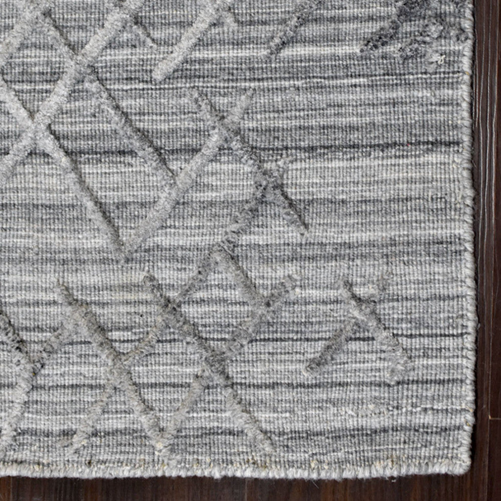 HAND WOVEN FLAT WEAVE KILIM POLYESTER AREA RUGS -Rectangle,Silver,Geometric, [Runner] 2'6''x10'