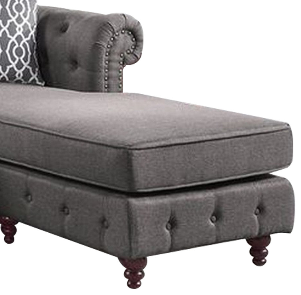 Benzara BM251169 Reversible Sectional Sofa, Button Tufting and Rolled Arms, Gray
