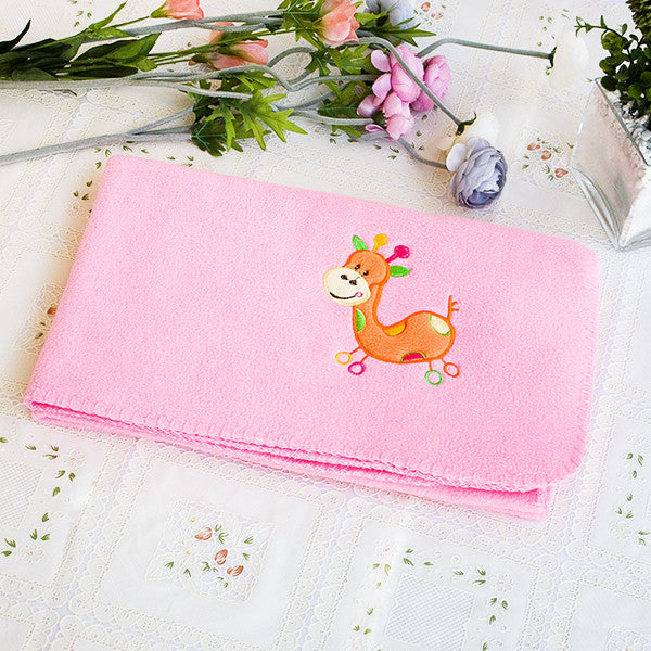 Orange Giraffe - Pink Applique Coral Fleece Baby Throw Blanket (29.5"-39.4")