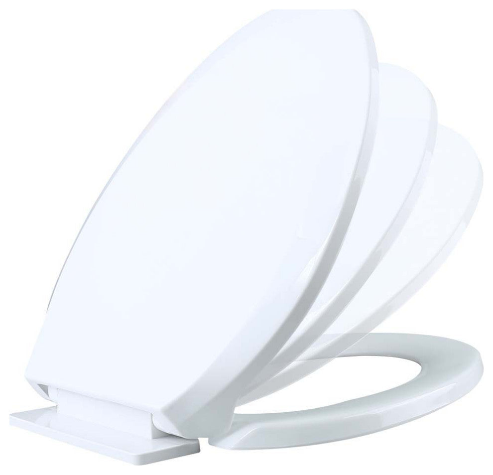 White Elongated Plastic Toilet Seat No Slam Slow Close Toilet Seat Lid Bumpers