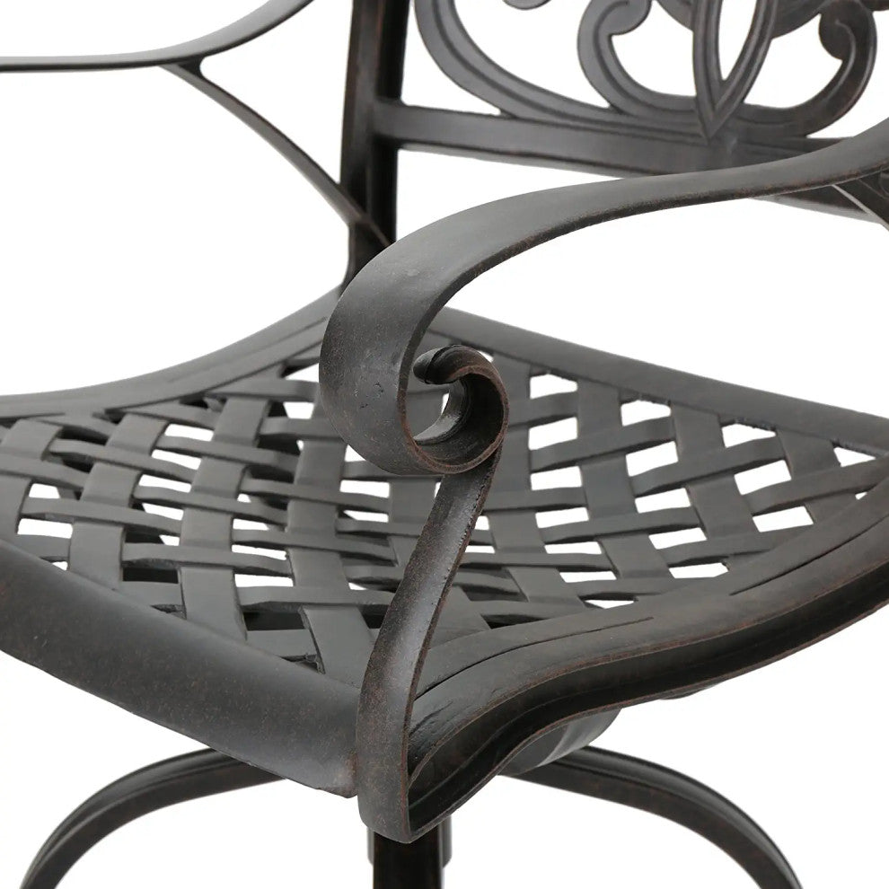 2 Pack Patio Bar Stool, Cast Aluminum Construction With Scrolled Details, Bronze