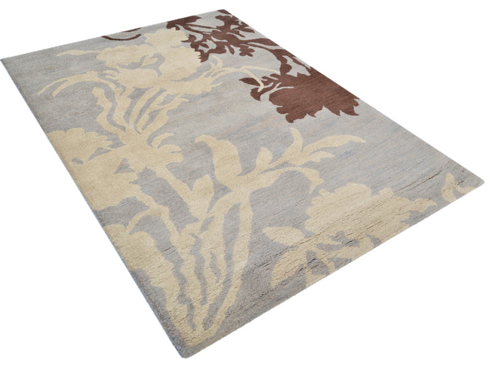 HAND TUFTED WOOL ECO-FRIENDLY AREA RUGS - Rectangle,Gray White,Floral