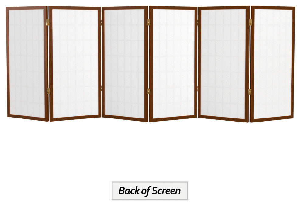 3' Tall Window Pane Shoji Screen, Walnut, 6 Panels