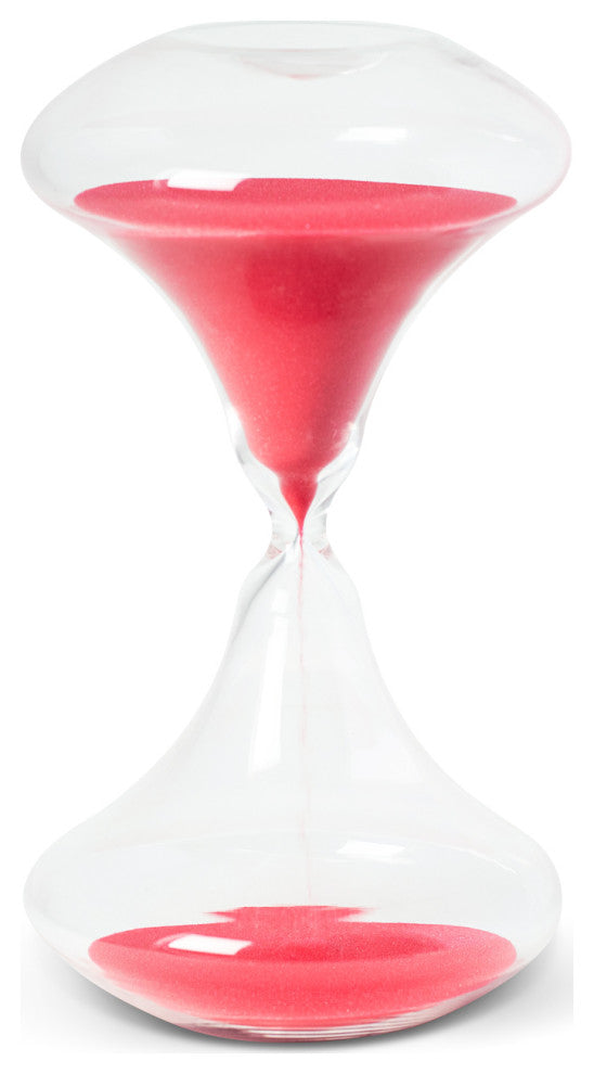 Hand Blown 45 Minute Sand Timer, Art Deco Design, Neon Red Sand
