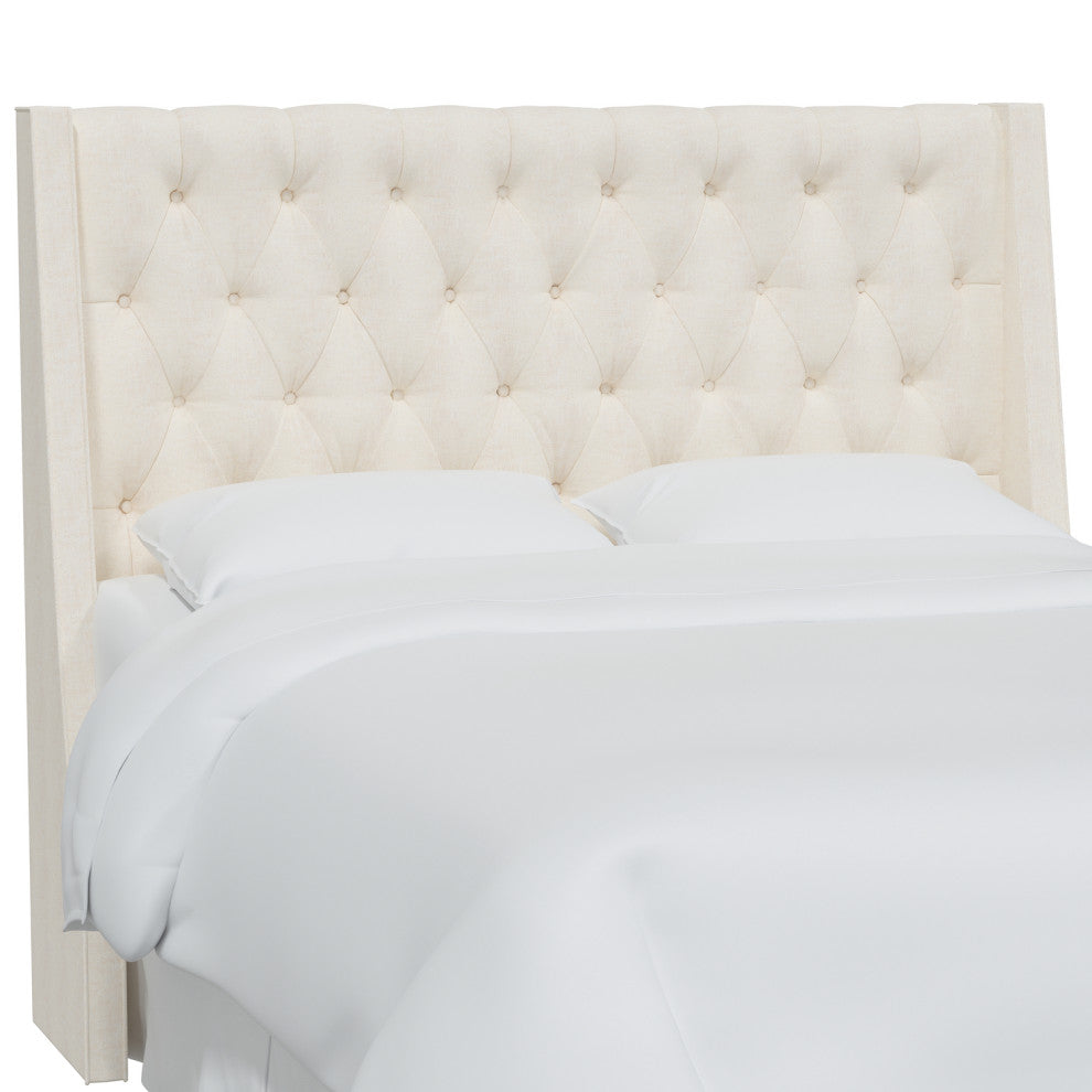 Wells King Tufted Wingback Headboard, Zuma White