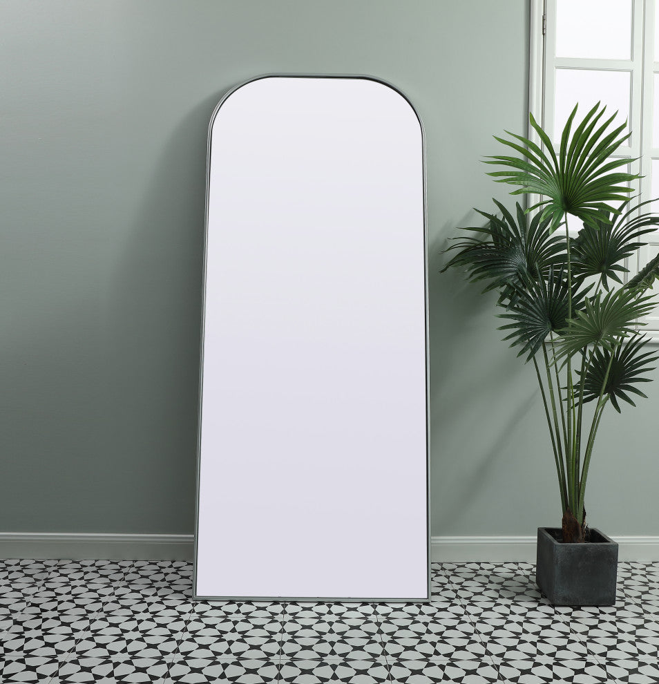 Metal Frame Arch Full Length Mirror 32X76 Inch, Silver