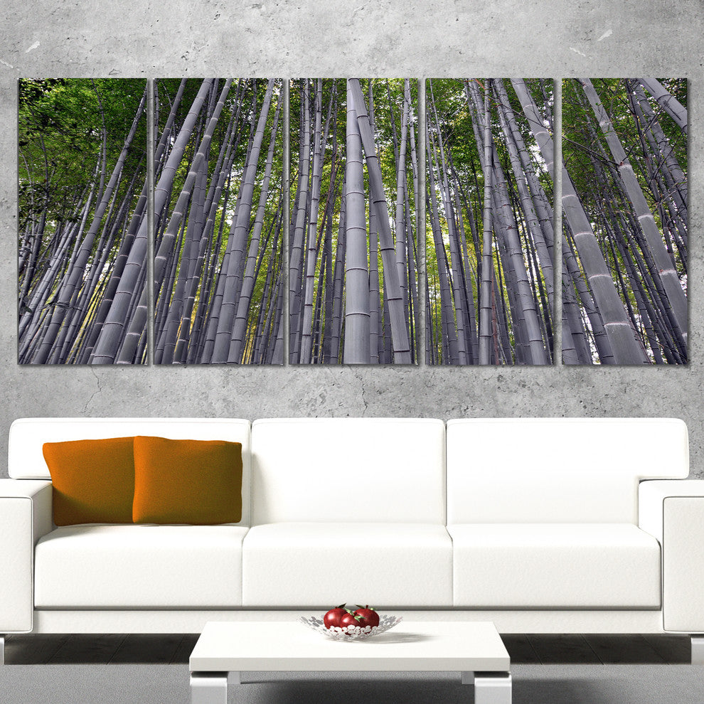 "Thick Bamboo Trunks in Japan" Forest Canvas Wall Art Print, 5 Panels, 60"x28"