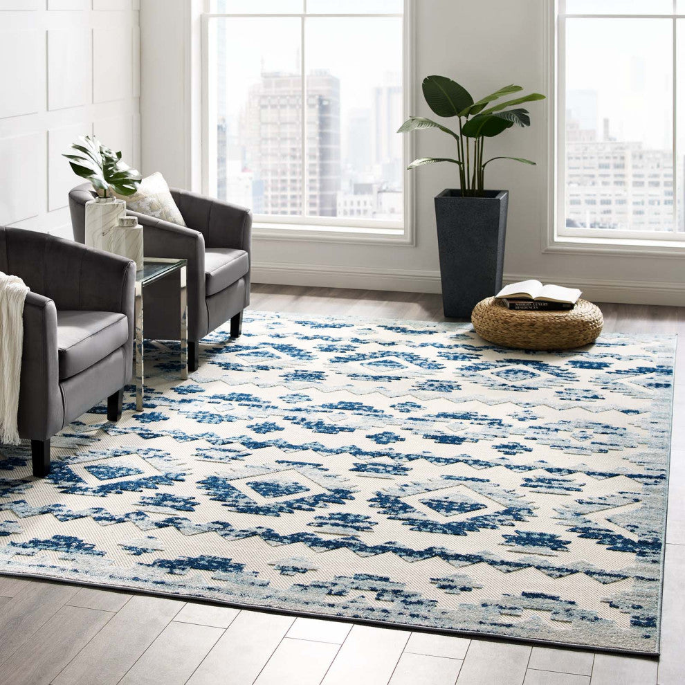 Contemporary Abstract Diamond Moroccan Trellis 8x10 Indoor and Outdoor Area Rug
