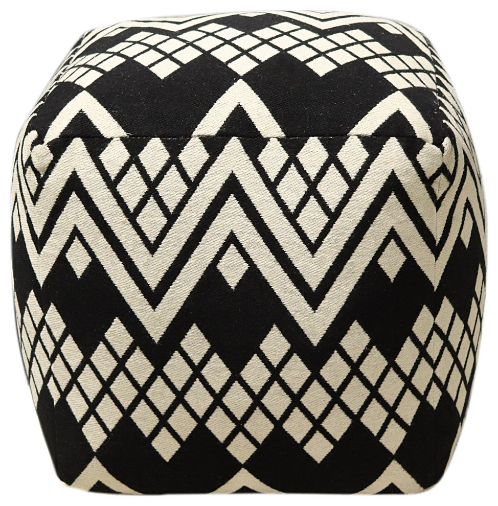 Ivory Machine Woven Meeker Pouf, 18" Cube