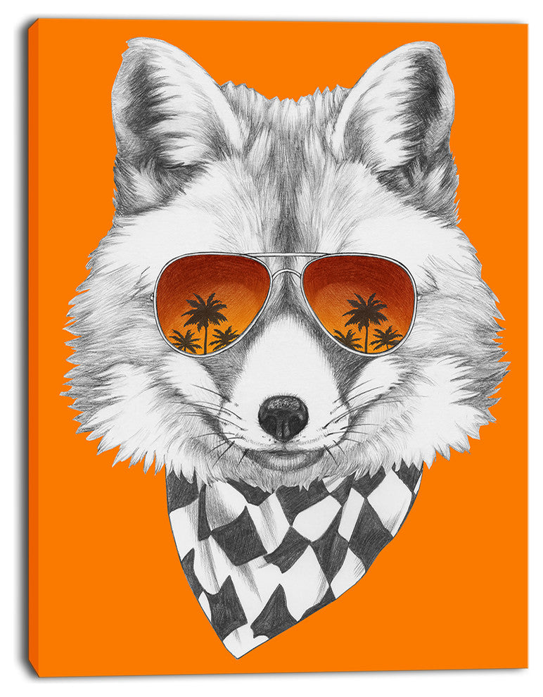 Fox with Mirror and Sunglasses, Contemporary Animal Art Canvas, 30"x40"