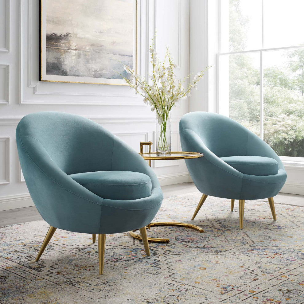 Accent Chair, Set of 2, Velvet, Metal, Blue, Modern, Living Lounge Hospitality
