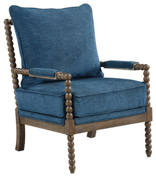 Home Square 2 Piece Linen Fabric Spindle Chair Set with Wood Frame in Navy Blue