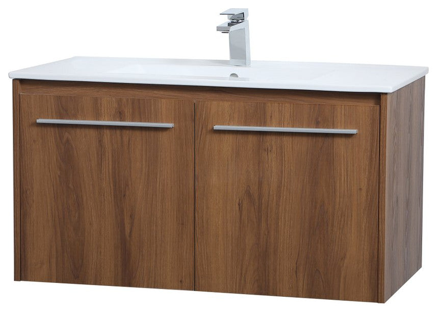 Single Bathroom Floating Vanity, Walnut Brown, 36"