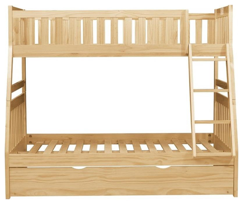 Lexicon Bartly Pine Wood Twin/Full Bunk Bed with Twin Trundle in Natural Pine