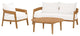 Sectional Sofa Chair Table Set, White Natural, Teak Wood, Modern, Outdoor Patio