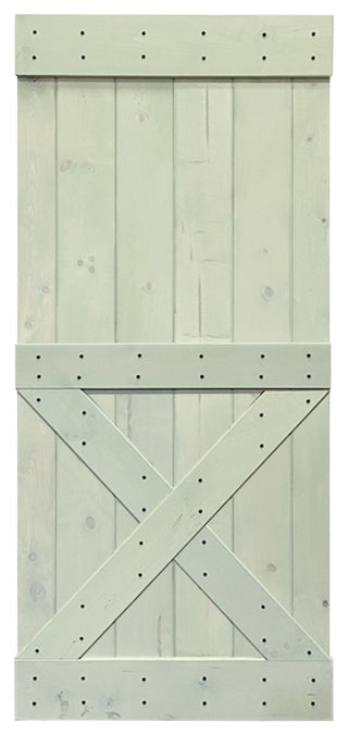 Stained Solid Pine Wood Sliding Barn Door, Sage Green, 36"x84", Mini X