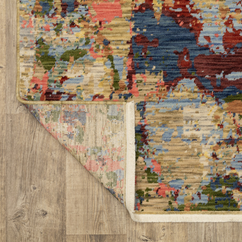 Saturn Contemporary Abstract Beige/ Multi Wool Blend Area Rug 2' x 3'