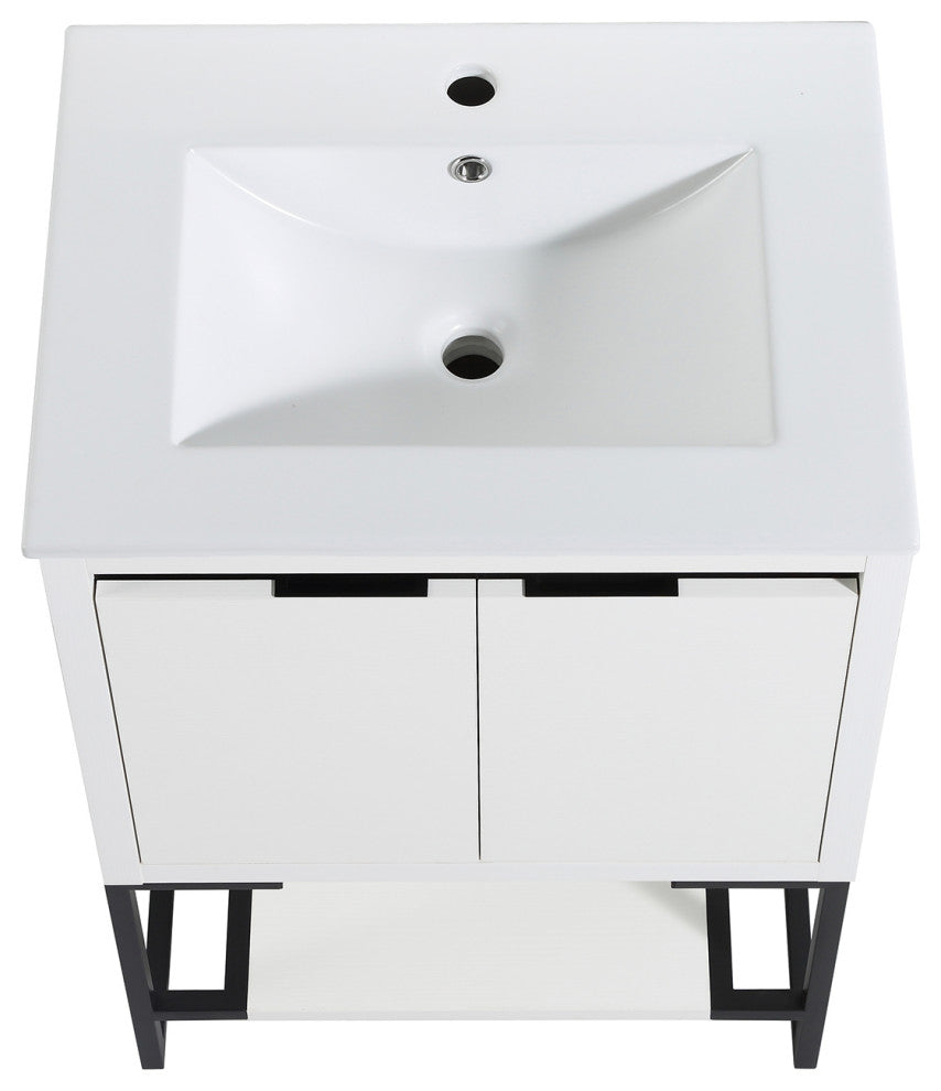 24" Plywood Freestanding Bath Vanity Set, Integrated Resin Basin