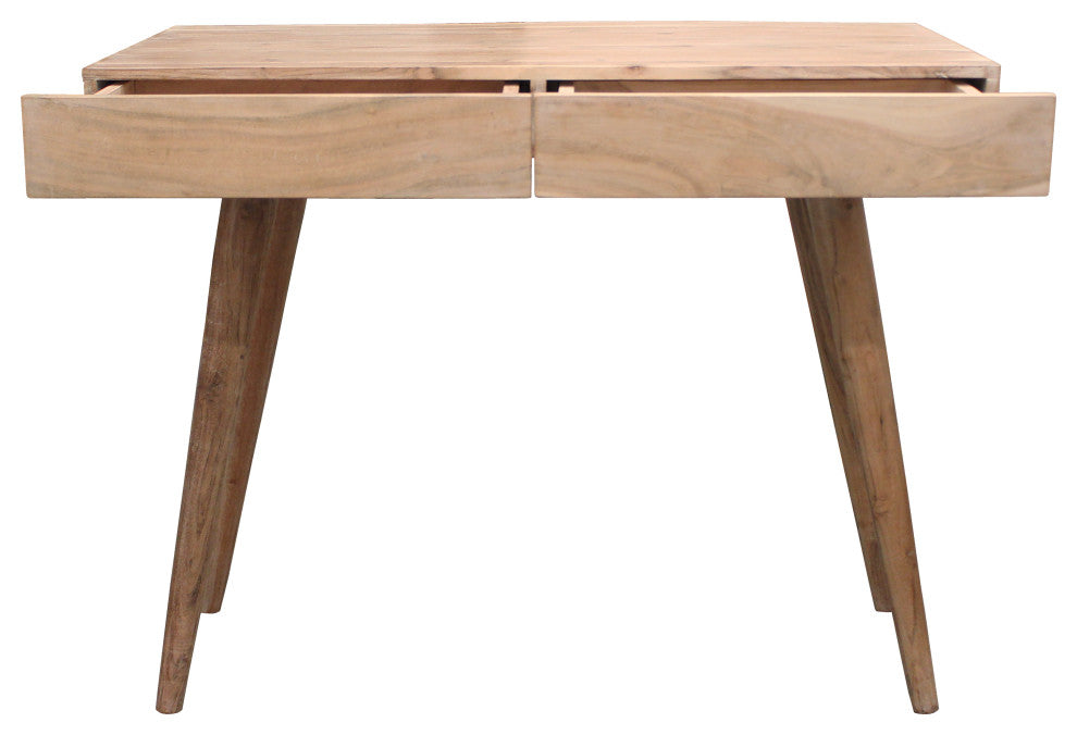 Benedict Gray Acacia Solid Wood 2 Drawer Desk, White Wash
