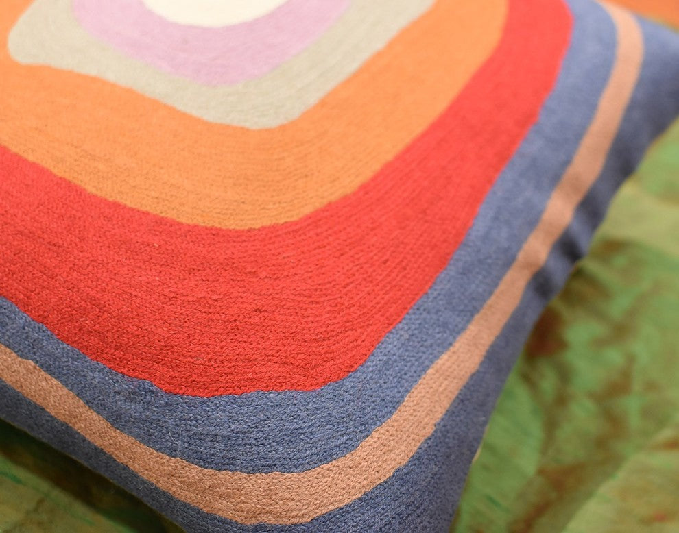 Kandinsky Ruby Square Medium Blue IV Throw Pillow Cover Handmade Wool 18x18"