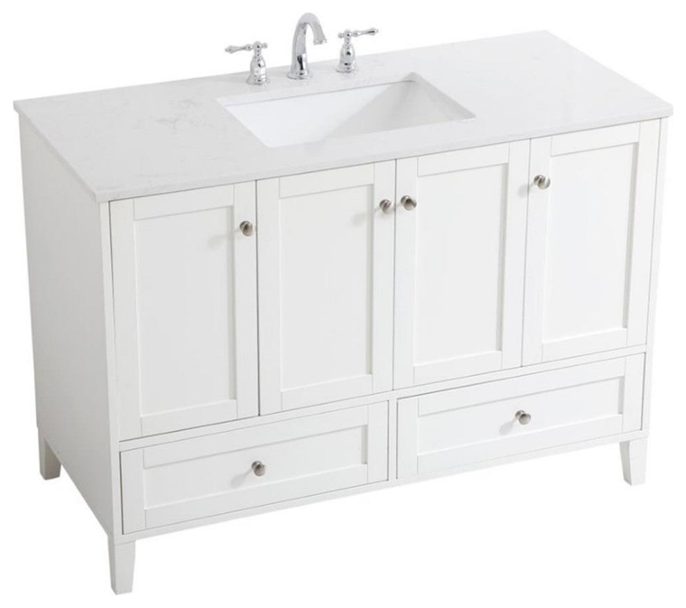Elegant Decor Sommerville 48" Single Quartz Top Bathroom Vanity in White