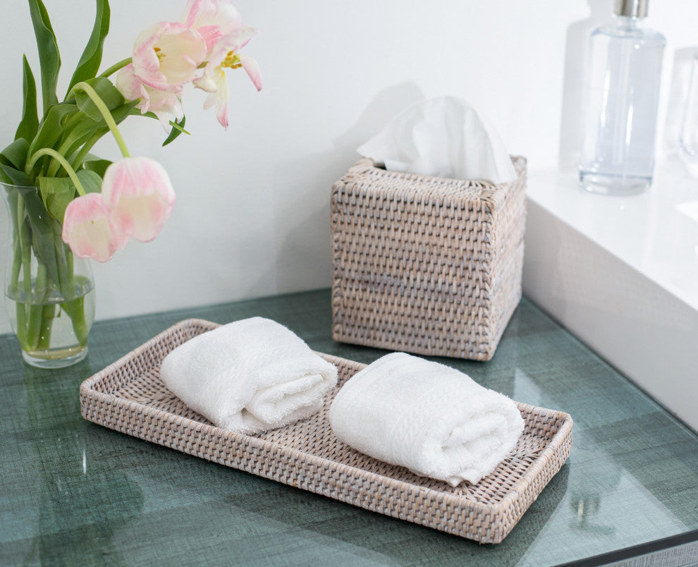 Artifacts Rattan™ Rectangular Vanity Tray, White Wash