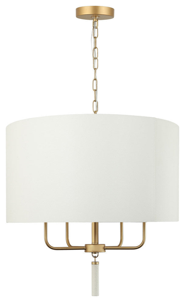 Secret Agent 4-Lt Pendant - Painted Gold/White Leather