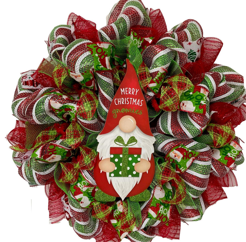 Merry Christmas Gnomies Handmade Deco Mesh Holiday Wreath