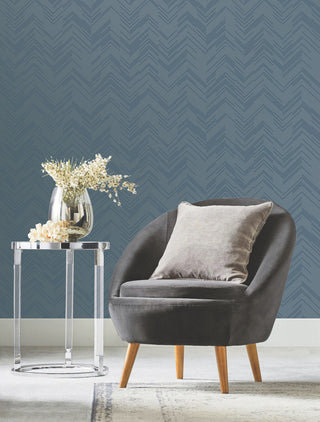 Blue & Silver Polished Chevron Wallpaper