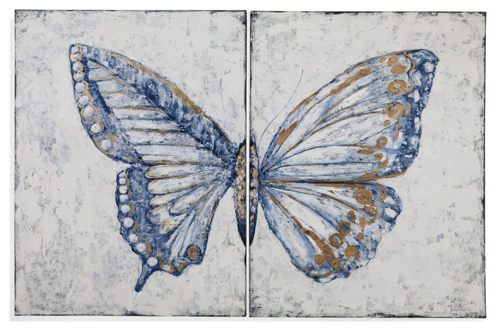Blue Butterfly Canvas Art - Set of 2 - Blue
