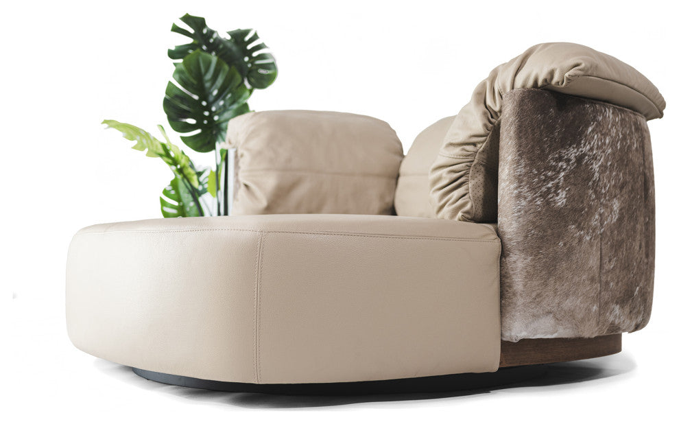 Leather Swivel Love Chair, Taupe