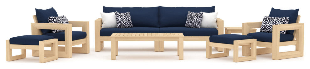Benson 8 Piece Sunbrella Outdoor Patio Sofa and Club Chair Set, Navy Blue