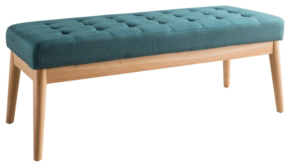 GDF Studio Mid-Century Modern Fabric Upholstered Bench, Dark Teal