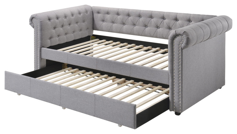 ACME Justice Daybed and Trundle, Twin Size, Smoke Gray Fabric