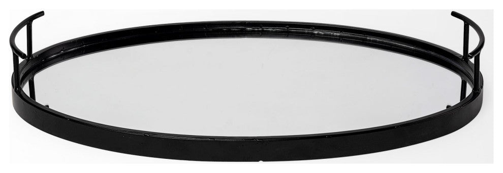 Ansel Black Metal Mirrored Bottom Oval Serving Tray