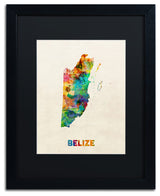 'Belize Watercolor Map' Matted Framed Canvas Art by Michael Tompsett