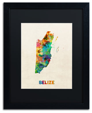 'Belize Watercolor Map' Matted Framed Canvas Art by Michael Tompsett