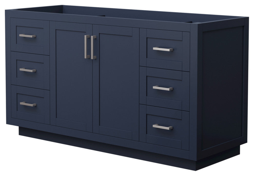 Miranda 60" Dark Blue Single Vanity, No Top, No Sink, Nickel Trim