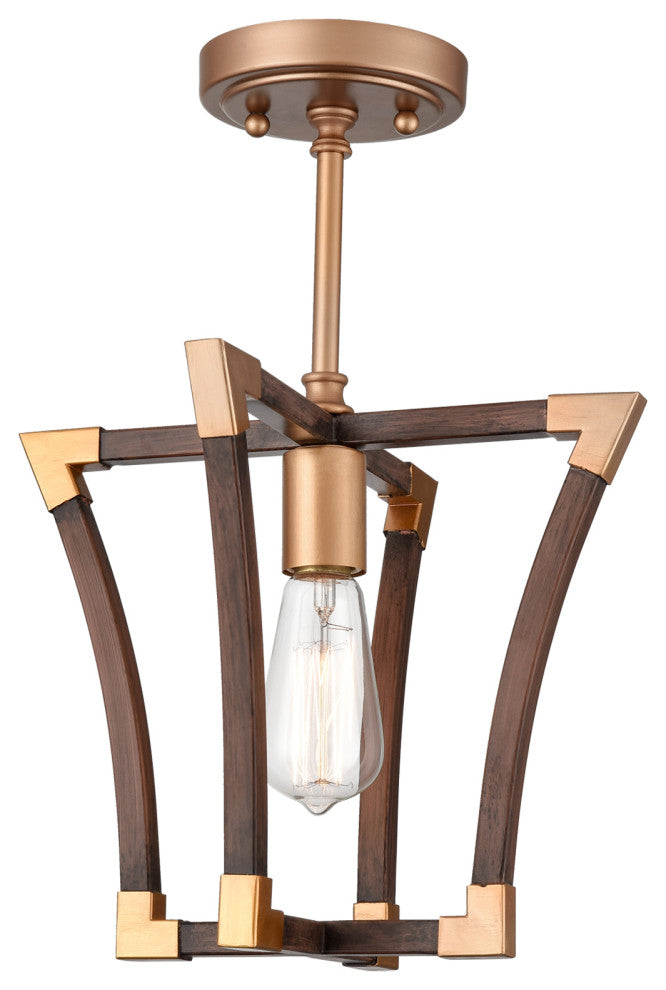 Farmhouse Semi Flush Ceiling Light Rustic Wood Grain Finish