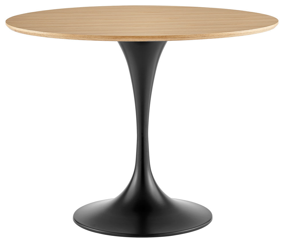Astrid Round Table With Oak Veneer Top and Matte Black Base