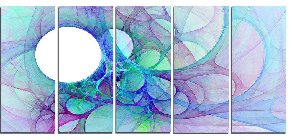 Clear Blue Fractal Angel Wings, Abstract Wall Art Canvas, 60"x28", 5 Panels