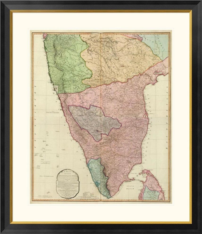 "Composite: India Peninsula, 1800" Framed Digital Print by William Faden, 35x40"