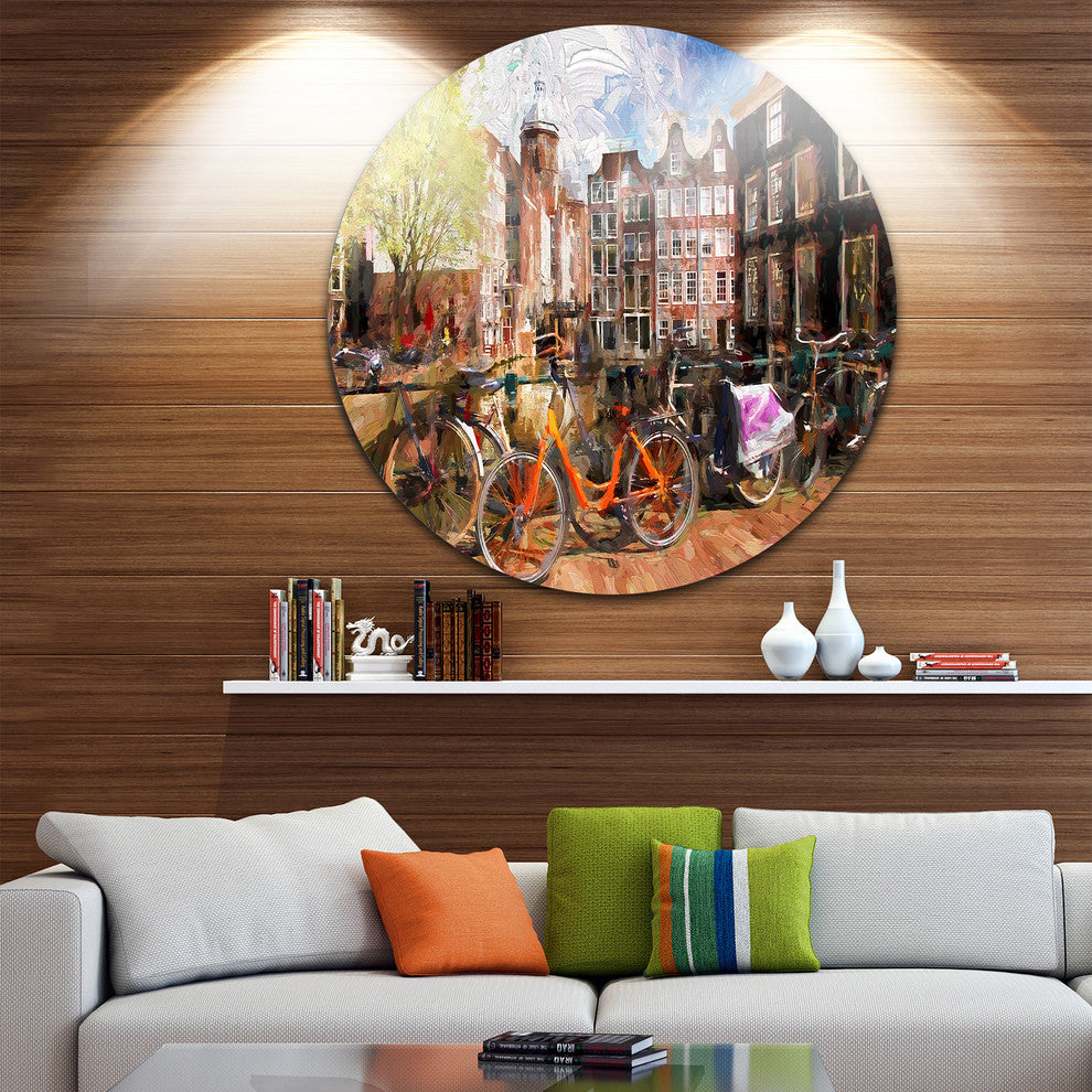 Amsterdam City Artwork, Landscape Round Wall Art, 23"