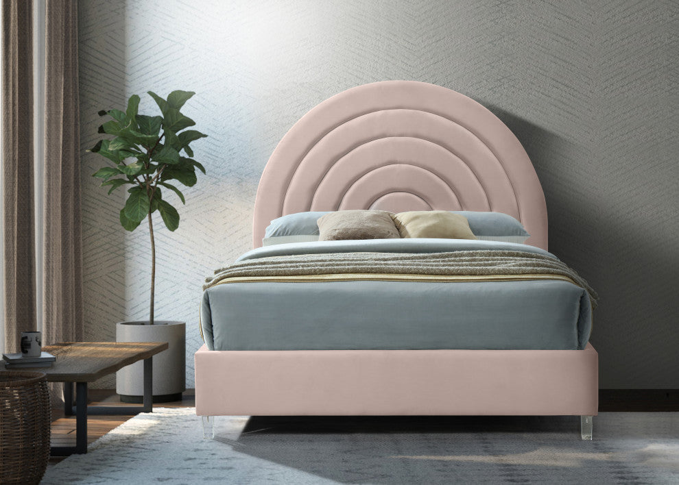 Rainbow Velvet Upholstered Bed, Pink, Queen