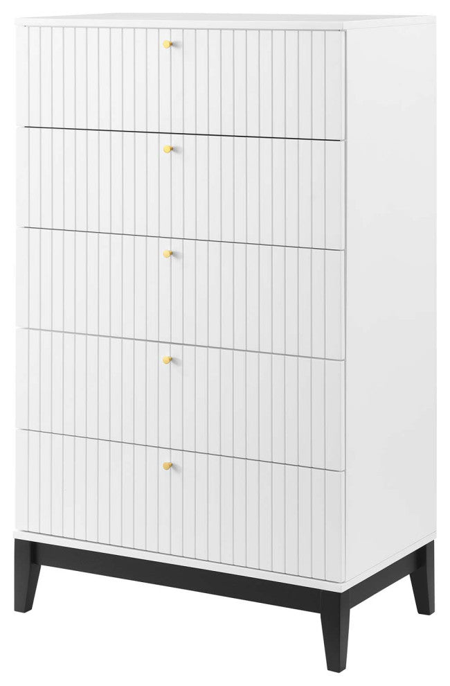 Platform Bed Dresser Chest Nightstand Set, Queen, White, Wood, Modern