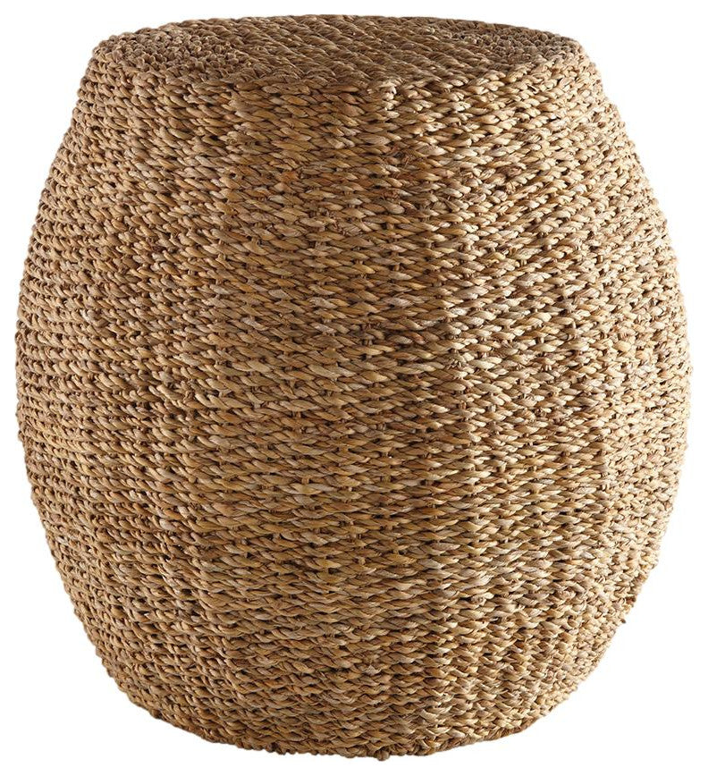 Woven Seagrass Round Curved Pouf Natural Fibers Coastal Cottage Ottoman Table