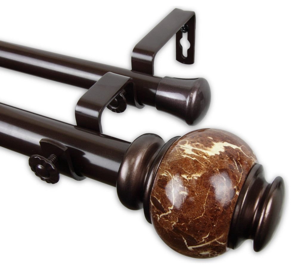 Polychrome 1" Double Curtain Rod, Black, Bronze, 160"-240"