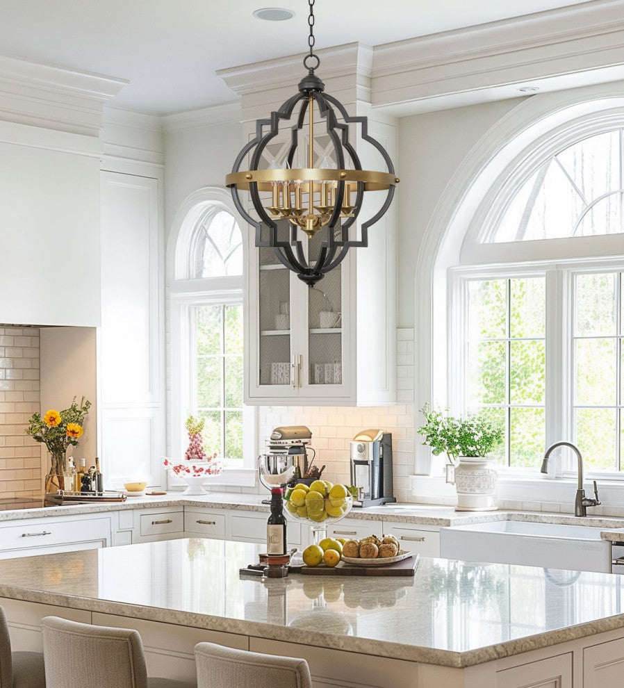 Kira Home Capistrano 28" 6-Light Rustic Farmhouse Chandelier, Warm Brass + Black