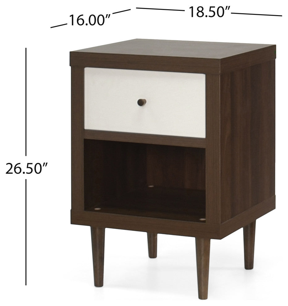 Farhart Faux Wood Single-Drawer Nightstand, Walnut/White, Single